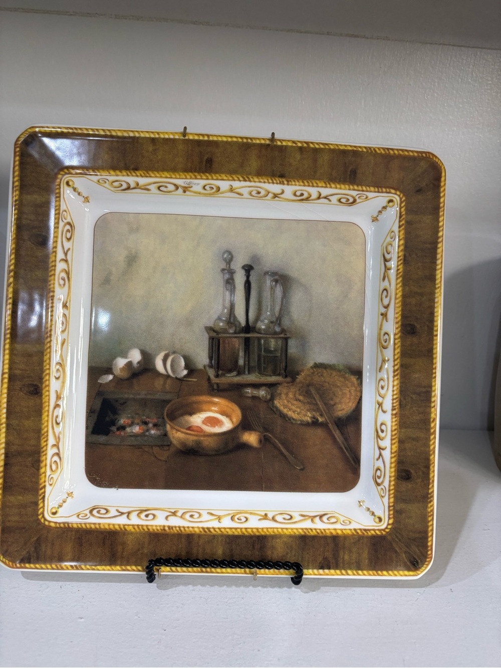Vintage still life square porcelain kitchen wall plate designed by brunelli
